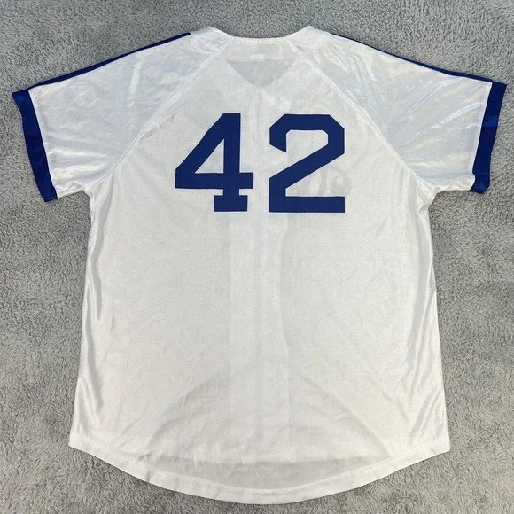 Brooklyn Dodgers Jersey Mens XL MLB‎ Baseball Jackie Robinson 42 Full Zip White - Picture 4 of 9